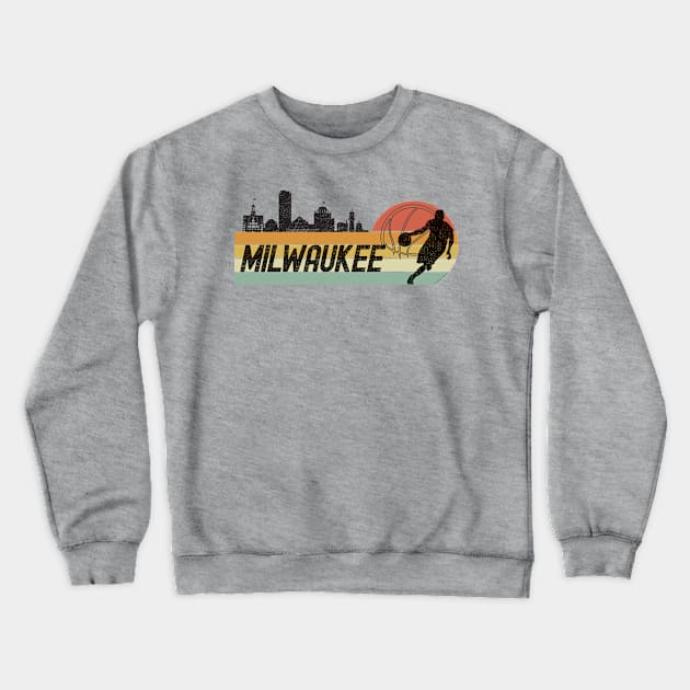 Basketball Fans Milwaukee Cityscape Crewneck Sweatshirt by Dibble Dabble Designs